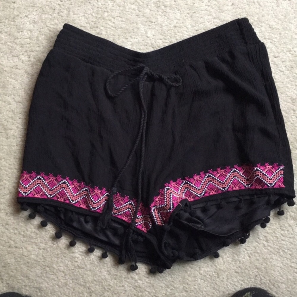 2/$20 Francescas Black & Pink Pom Pom Shorts, Med